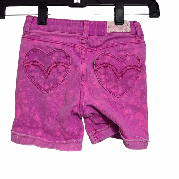 Levi’s Girls 6 Pink Heart Denim Midi Shorts — Roll Cuff, Adjustable Waist - Picture 2 of 12